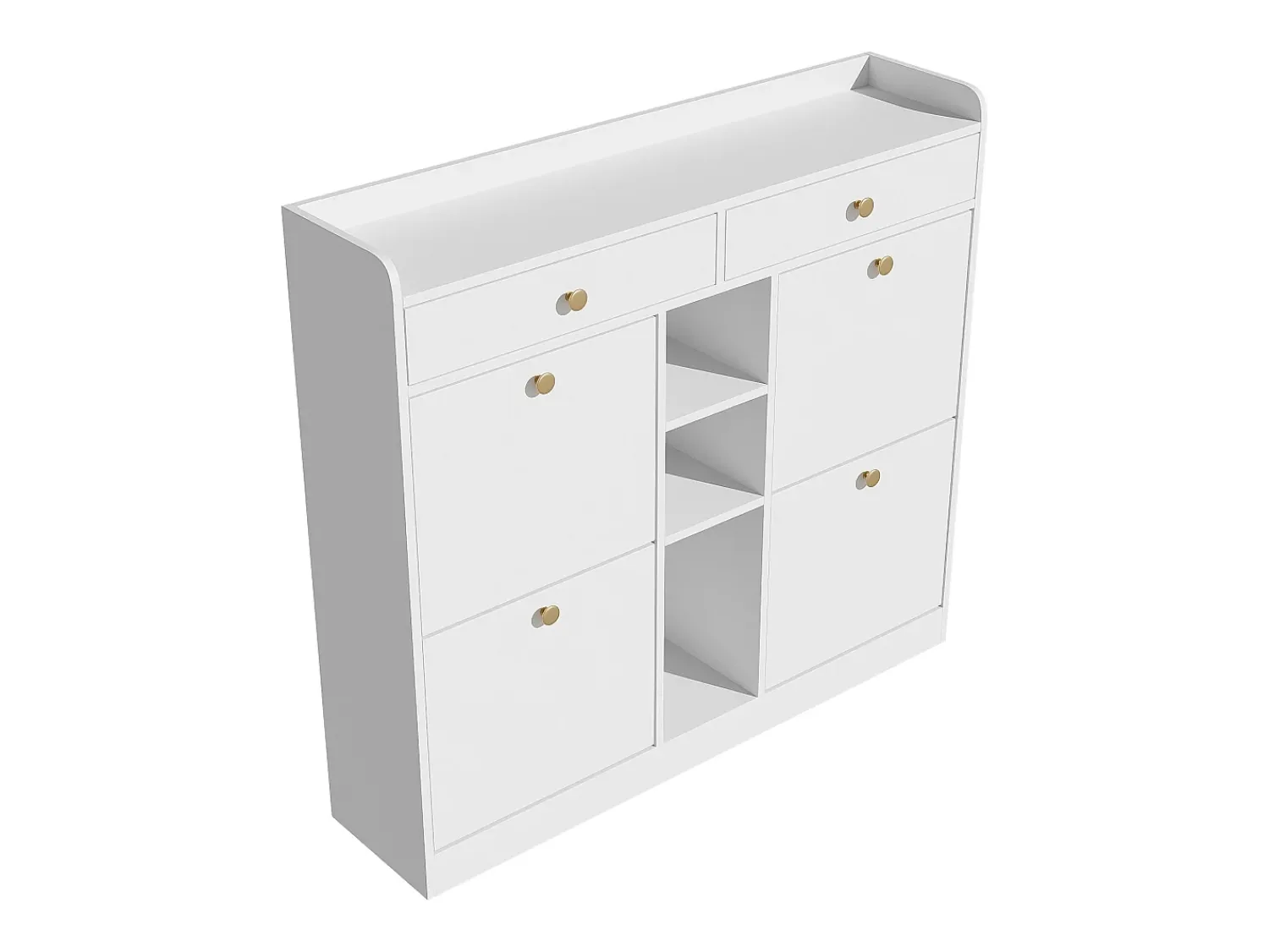 Móvel De Arrumação|Sapateira| Elegante sapateira com 4 portas articuladas, 2 gavetas, 3 compartimentos abertos, Branco