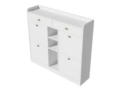 Móvel De Arrumação|Sapateira| Elegante sapateira com 4 portas articuladas, 2 gavetas, 3 compartimentos abertos, Branco