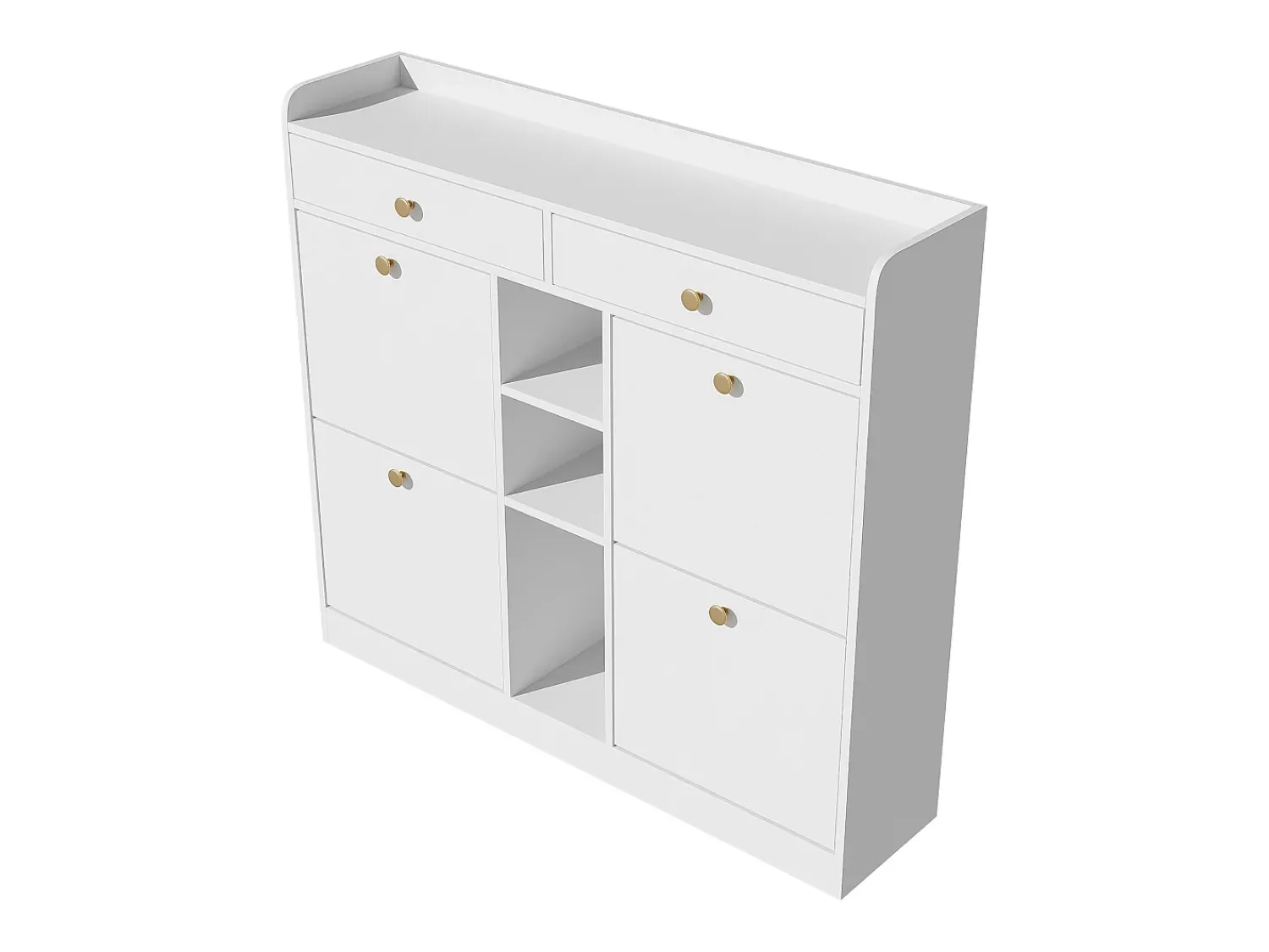 Móvel De Arrumação|Sapateira| Elegante sapateira com 4 portas articuladas, 2 gavetas, 3 compartimentos abertos, Branco