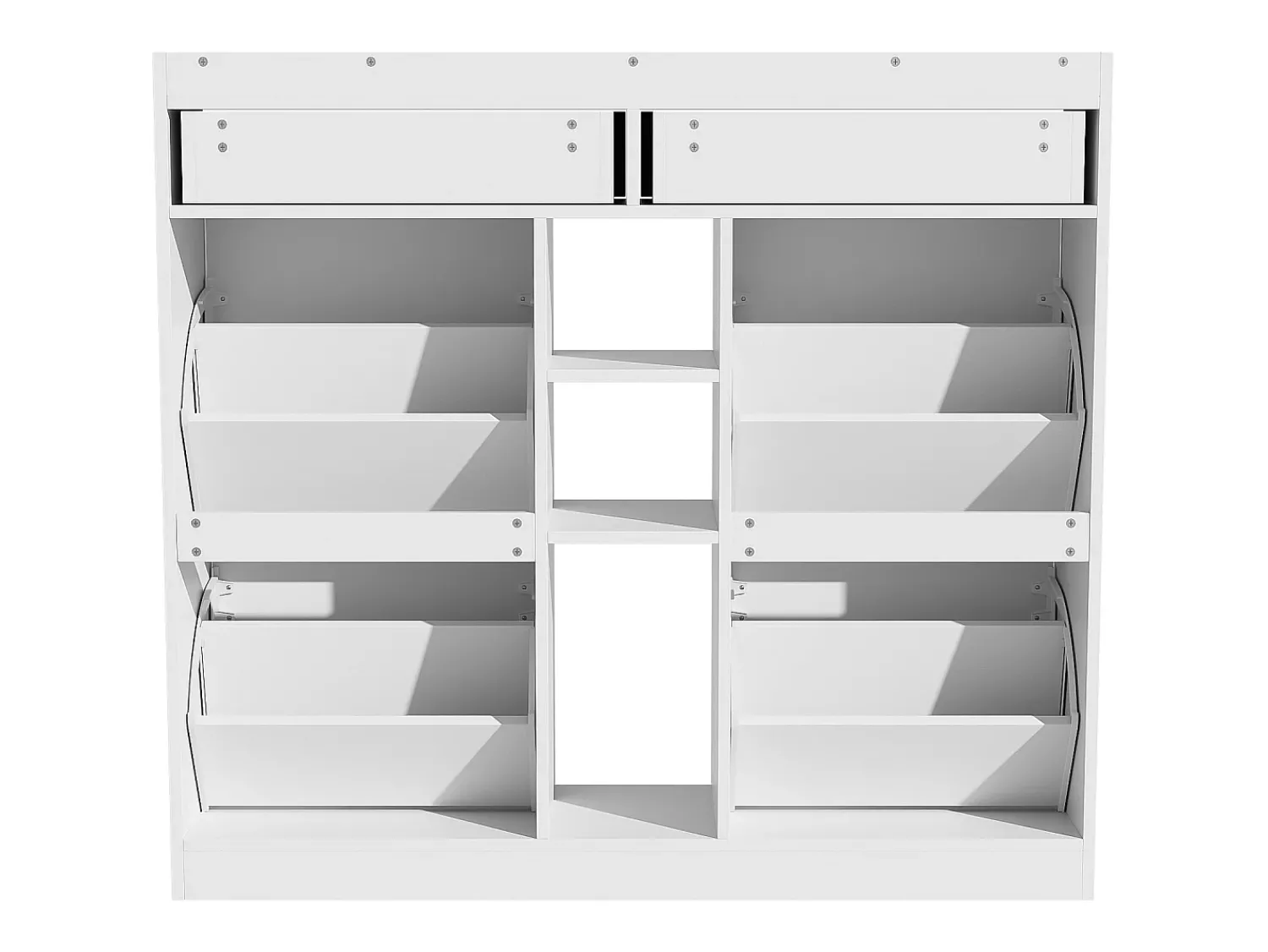 Móvel De Arrumação|Sapateira| Elegante sapateira com 4 portas articuladas, 2 gavetas, 3 compartimentos abertos, Branco