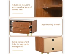 Móvel De Tv* Elegante suporte para TV em nogueira com portas e gavetas em rattan - 160x40x60cm Castanho