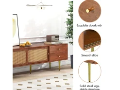 Móvel De Tv* Elegante suporte para TV em nogueira com portas e gavetas em rattan - 160x40x60cm Castanho