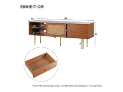 Móvel De Tv* Elegante suporte para TV em nogueira com portas e gavetas em rattan - 160x40x60cm Castanho
