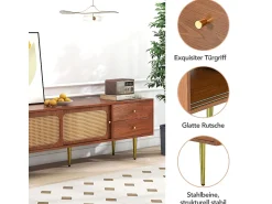 Móvel De Tv* Elegante suporte para TV em nogueira com portas e gavetas em rattan - 160x40x60cm Castanho