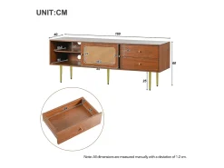 Móvel De Tv* Elegante suporte para TV em nogueira com portas e gavetas em rattan - 160x40x60cm Castanho