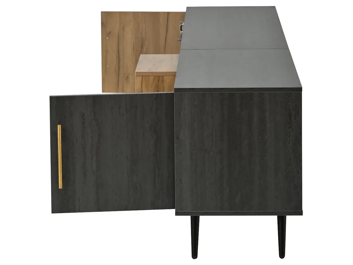 Elegante suporte para TV, 200 x 40 x 55,5 cm, madeira escura, com porta de vidro basculante, para sala de estar.^ Móvel De Tv