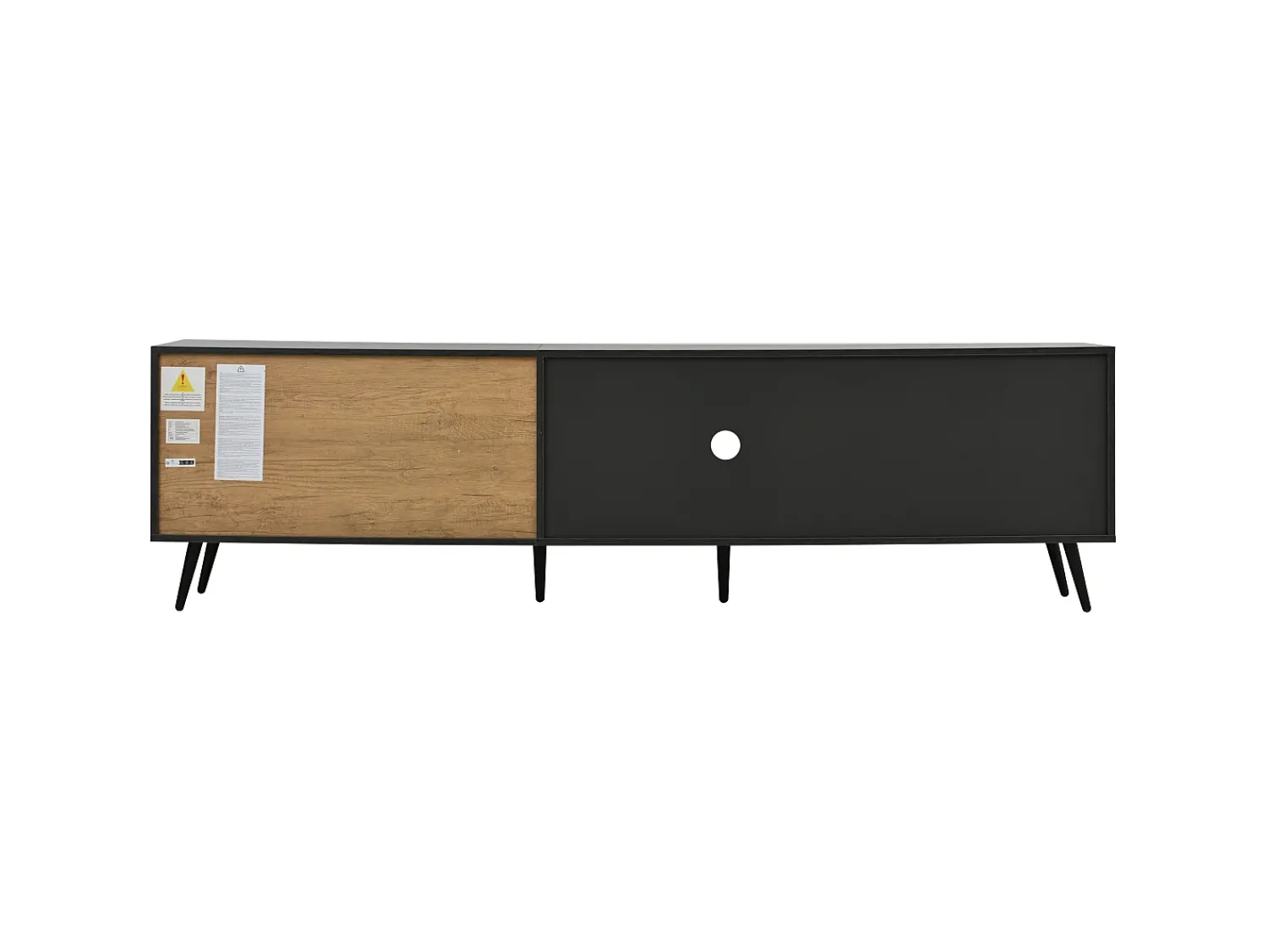 Elegante suporte para TV, 200 x 40 x 55,5 cm, madeira escura, com porta de vidro basculante, para sala de estar.^ Móvel De Tv