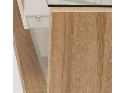 Elegante suporte para TV para sala de estar com iluminação LED ajustável - 2 gavetas e espaço aberto para arrumação - cor madeira e^ Móvel De Tv