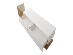 Elegante suporte para TV para sala de estar com iluminação LED ajustável - 2 gavetas e espaço aberto para arrumação - cor madeira e^ Móvel De Tv