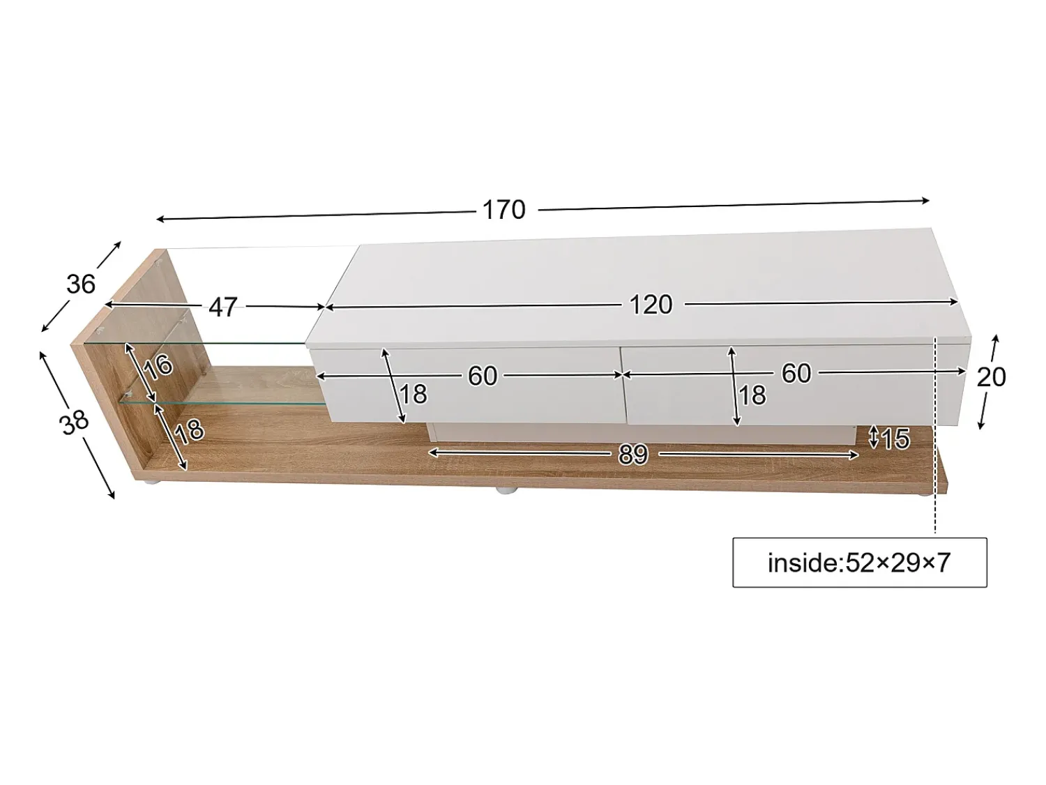 Elegante suporte para TV para sala de estar com iluminação LED ajustável - 2 gavetas e espaço aberto para arrumação - cor madeira e^ Móvel De Tv
