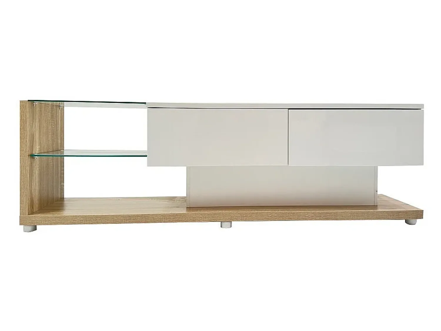 Elegante suporte para TV para sala de estar com iluminação LED ajustável - 2 gavetas e espaço aberto para arrumação - cor madeira e^ Móvel De Tv