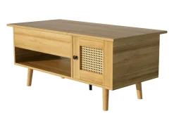 Elegante tavolino con piano sollevabile e ante in rattan, colore legno + nero, pratico spazio di archiviazione e design funzionale^ Mesa De Centro