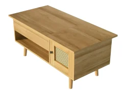 Elegante tavolino con piano sollevabile e ante in rattan, colore legno + nero, pratico spazio di archiviazione e design funzionale^ Mesa De Centro