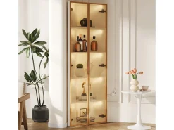 Merax Elegante vitrine de canto - 62 x 35 x 160 cm - com LEDs + porta - em vidro temperado - MDF - branca^ Vitrina