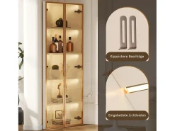 Merax Elegante vitrine de canto - 62 x 35 x 160 cm - com LEDs + porta - em vidro temperado - MDF - branca^ Vitrina