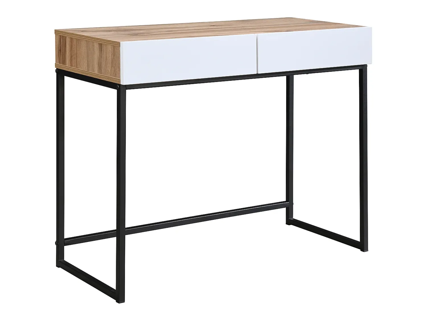 Vente-unique Escrivaninha console com 2 gavetas, branca e natural - CEVANIA^ Consola