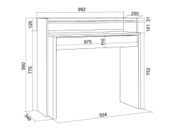 Outlet Skraut Home Escrivaninha Extensível, 99x90x35cm, retrátil, Mesa de Computador, veado Branco