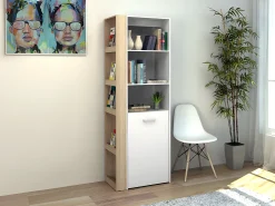 Vente-unique Escrivaninha modular TUPELIO com 10 nichos, nas cores natural e branca -^ Biblioteca