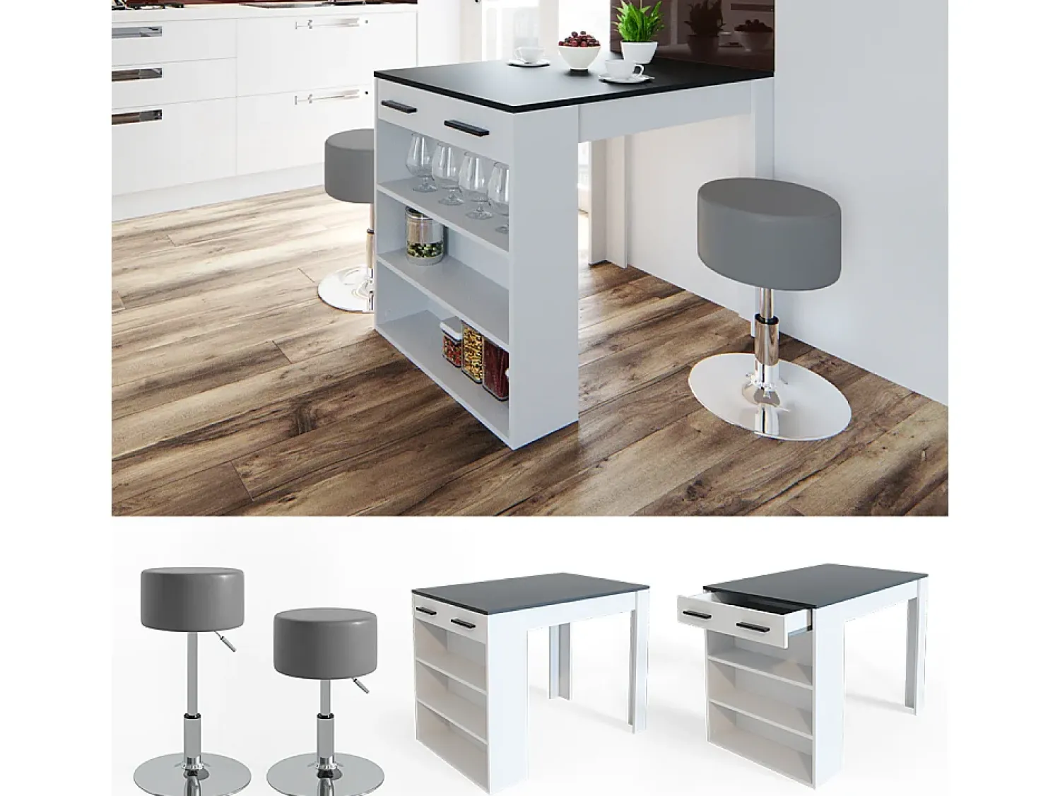 Móvel De Bar*Vicco Esstisch-Set antracite/branco 67x100x77.5 repose Cinza antracite