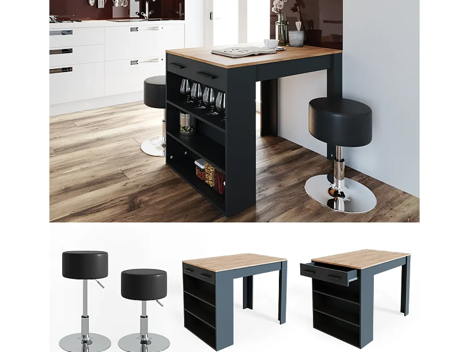 Móvel De Bar*Vicco Esstisch-Set carvalho antracite/goldkraft 67x100x77.5 repose Cinza antracite