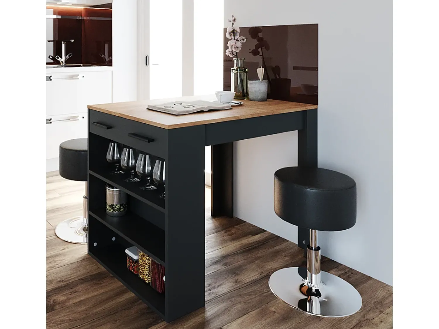 Móvel De Bar*Vicco Esstisch-Set carvalho antracite/goldkraft 67x100x77.5 repose Cinza antracite