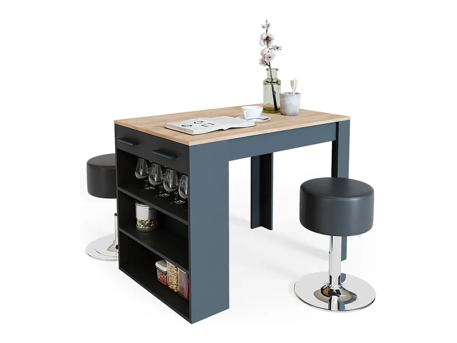 Móvel De Bar*Vicco Esstisch-Set carvalho antracite/goldkraft 67x100x77.5 repose Cinza antracite