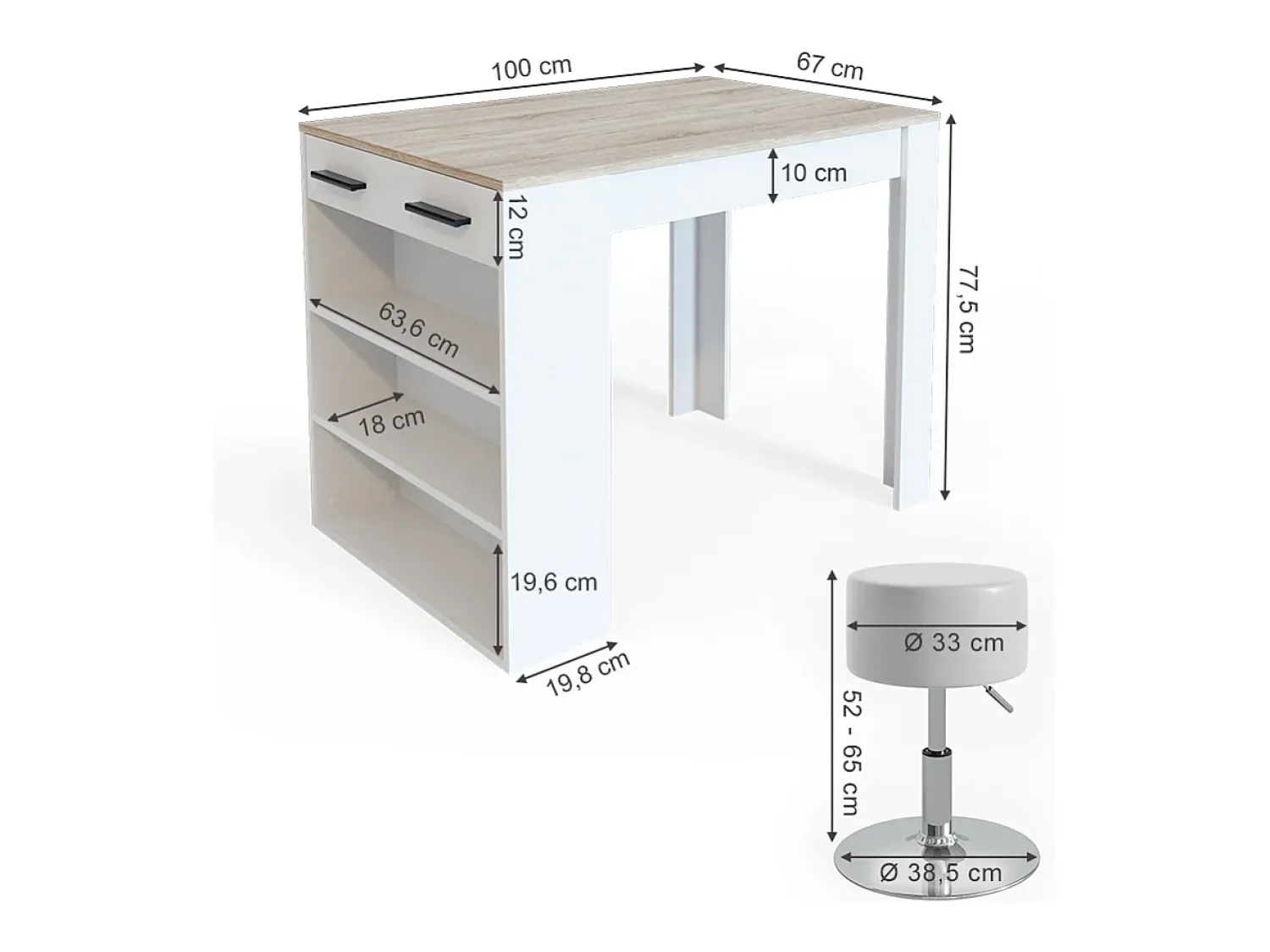 Móvel De Bar|Vicco Esstisch-Set sonoma/branco 67x100x77.5 repose Natural claro