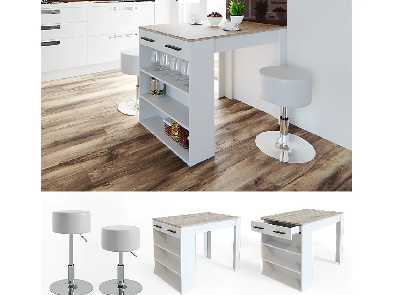 Móvel De Bar|Vicco Esstisch-Set sonoma/branco 67x100x77.5 repose Natural claro