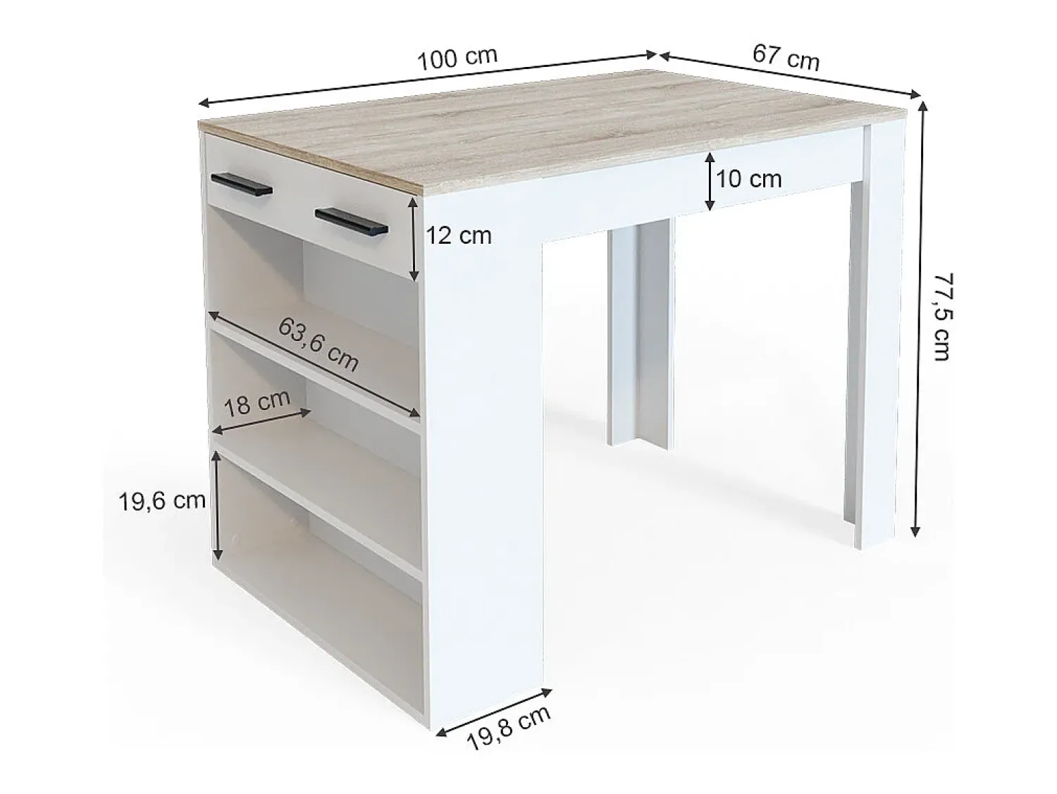 Móvel De Bar*Vicco Esszimmertisch sonoma/branco 67x100x77.5 repose Natural claro