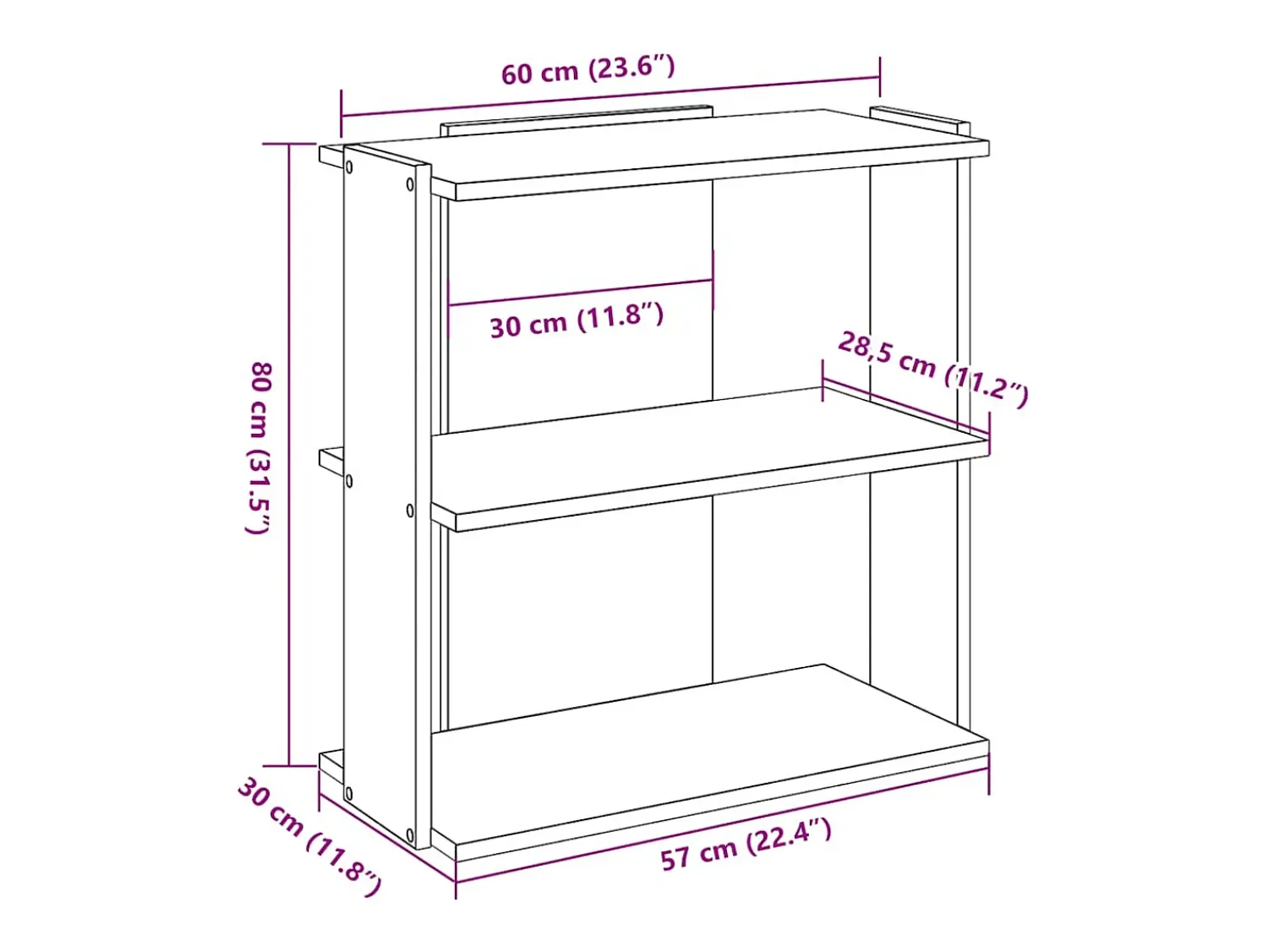 Biblioteca|vidaxl Estante 3 camadas carvalho sonoma 60x30x80cm madeira trabalhada Castanho