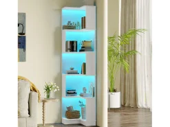 Biblioteca|ModernLuxe Estante 63,5×45×175 cm - fita LED com mudança de cor - 5 níveis de armazenamento - design de canto - Branco