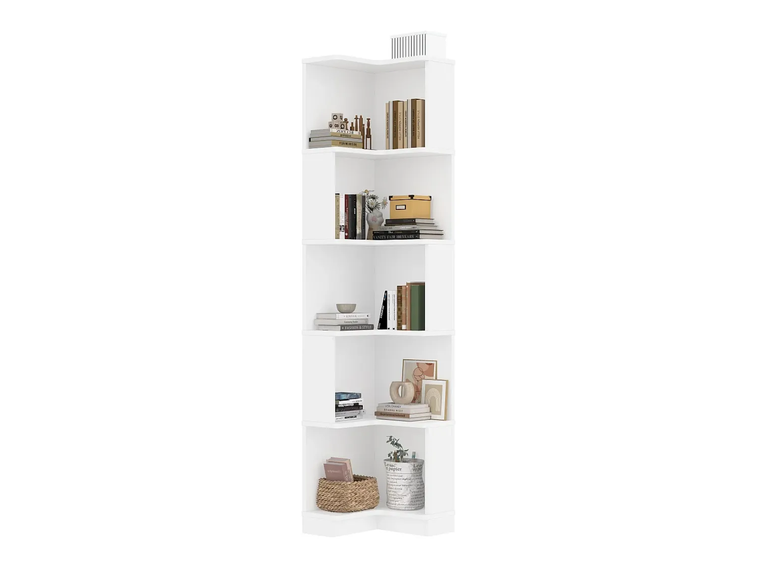 Biblioteca|ModernLuxe Estante 63,5×45×175 cm - fita LED com mudança de cor - 5 níveis de armazenamento - design de canto - Branco