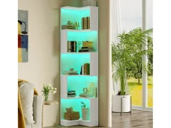 Biblioteca|ModernLuxe Estante 63,5×45×175 cm - fita LED com mudança de cor - 5 níveis de armazenamento - design de canto - Branco
