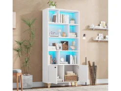 New ModernLuxe Estante 80×30×173 cm - iluminação LED com mudança de cor - 2 portas - compartimentos de armazenamento - Branco