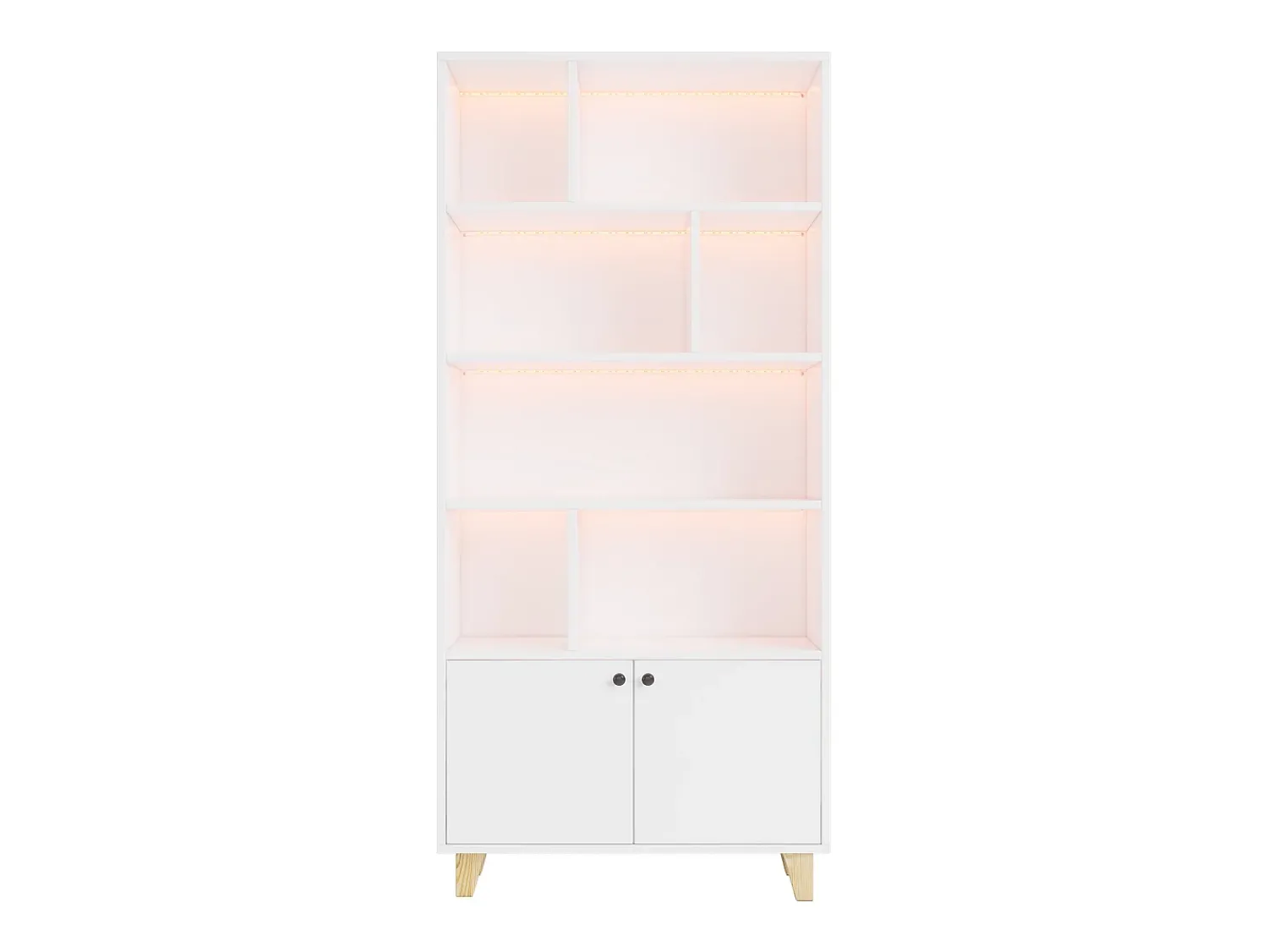 New ModernLuxe Estante 80×30×173 cm - iluminação LED com mudança de cor - 2 portas - compartimentos de armazenamento - Branco