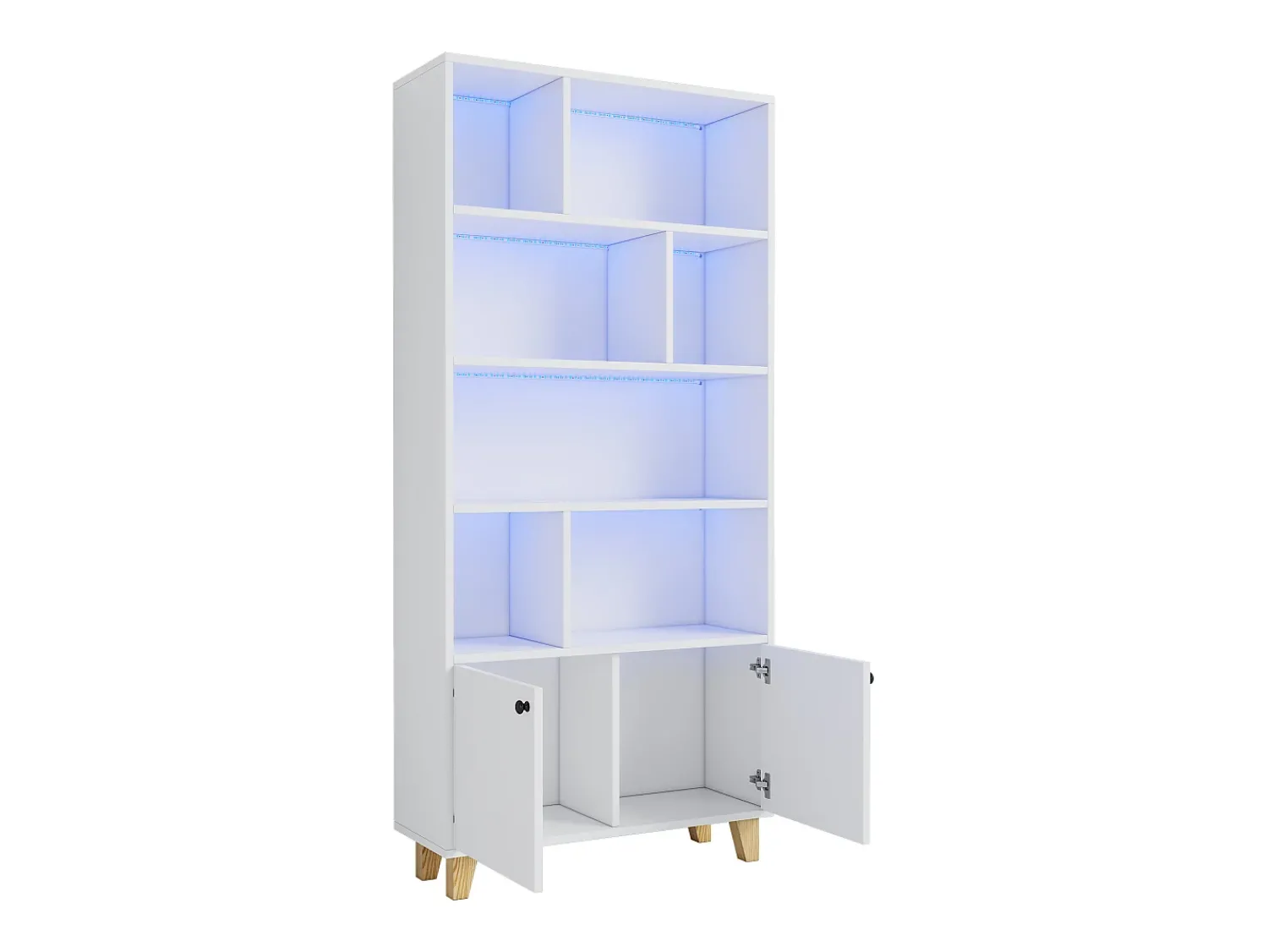 New ModernLuxe Estante 80×30×173 cm - iluminação LED com mudança de cor - 2 portas - compartimentos de armazenamento - Branco