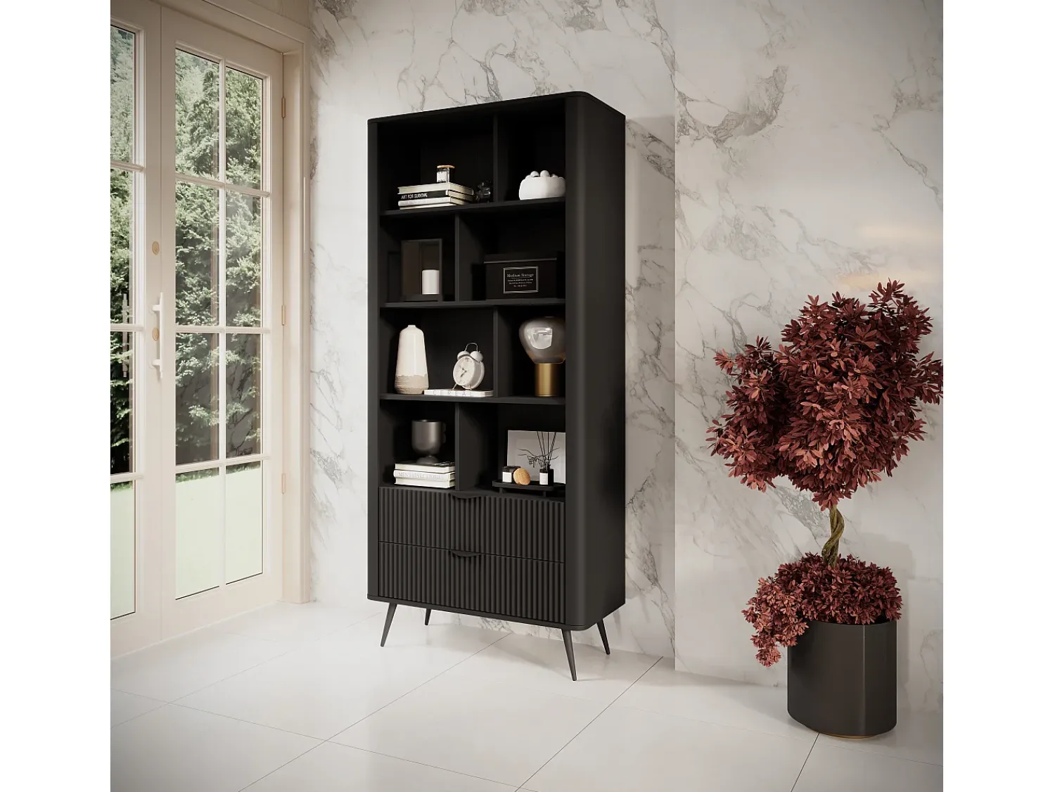 Clearance Estante: 2 gavetas, , 88,2 x 38 x 193,8 cm Preto