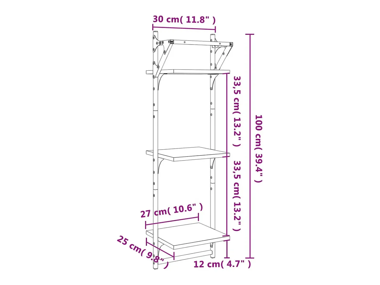 Prateleira|vidaxl Estante 3 prat. c/ barras 2 pcs 30x25x100 cm carvalho Castanho