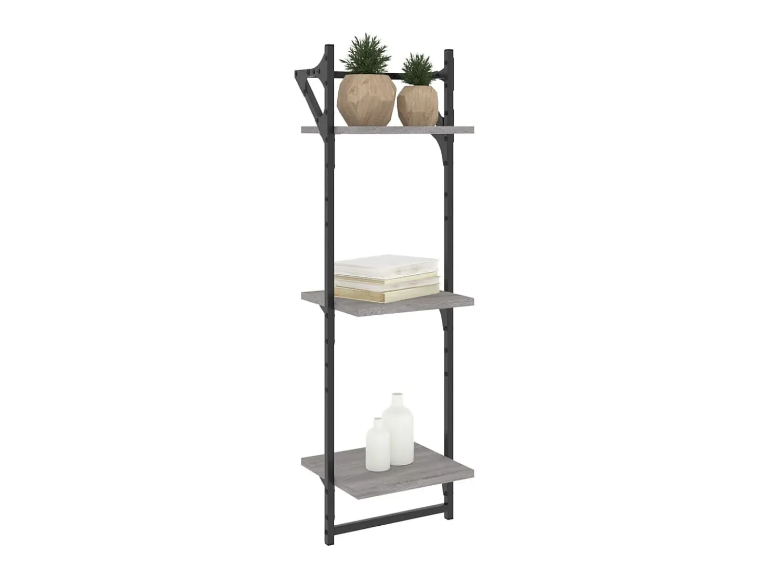 Prateleira* Estante 3 prateleiras c/ barras 2pcs 30x25x100 cm cinza sonoma PT970692 Cinzento