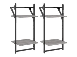 Prateleira| Estante 2 prateleiras c/ barras 2pcs 30x25x65cm sonoma PT549960 Cinzento
