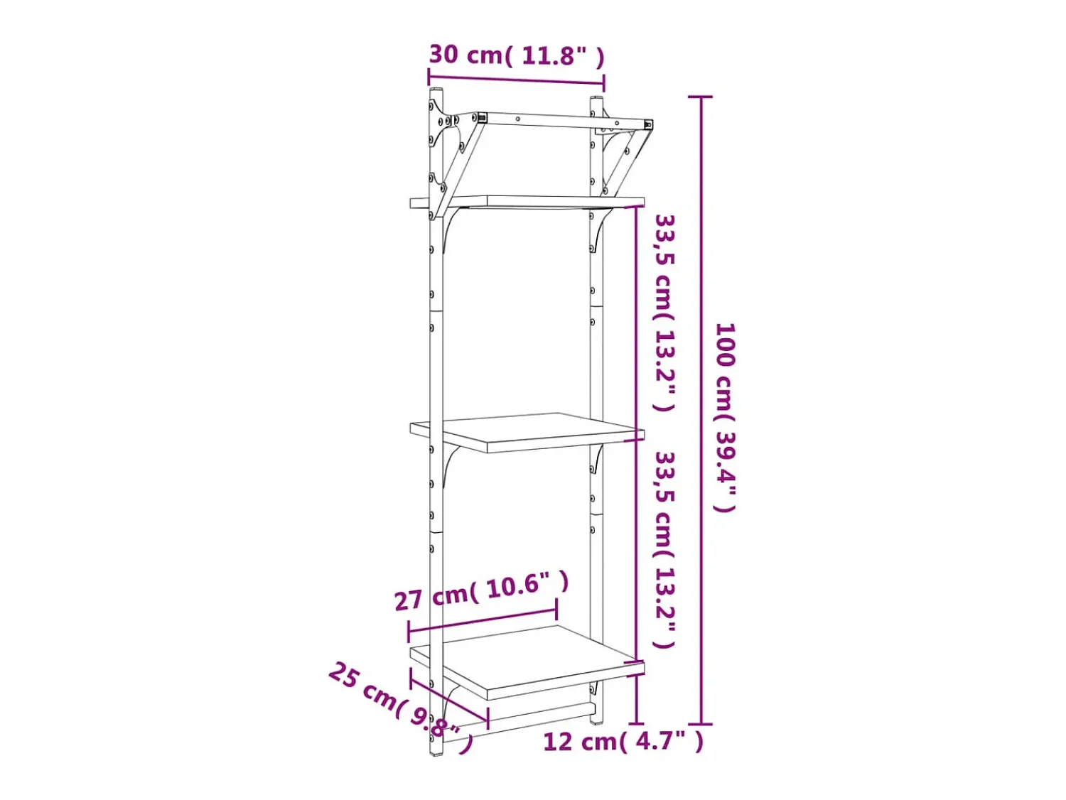 Prateleira*vidaxl Estante 3 prateleiras c/ barras 2pcs 30x25x100 cm cinza sonoma Cinzento
