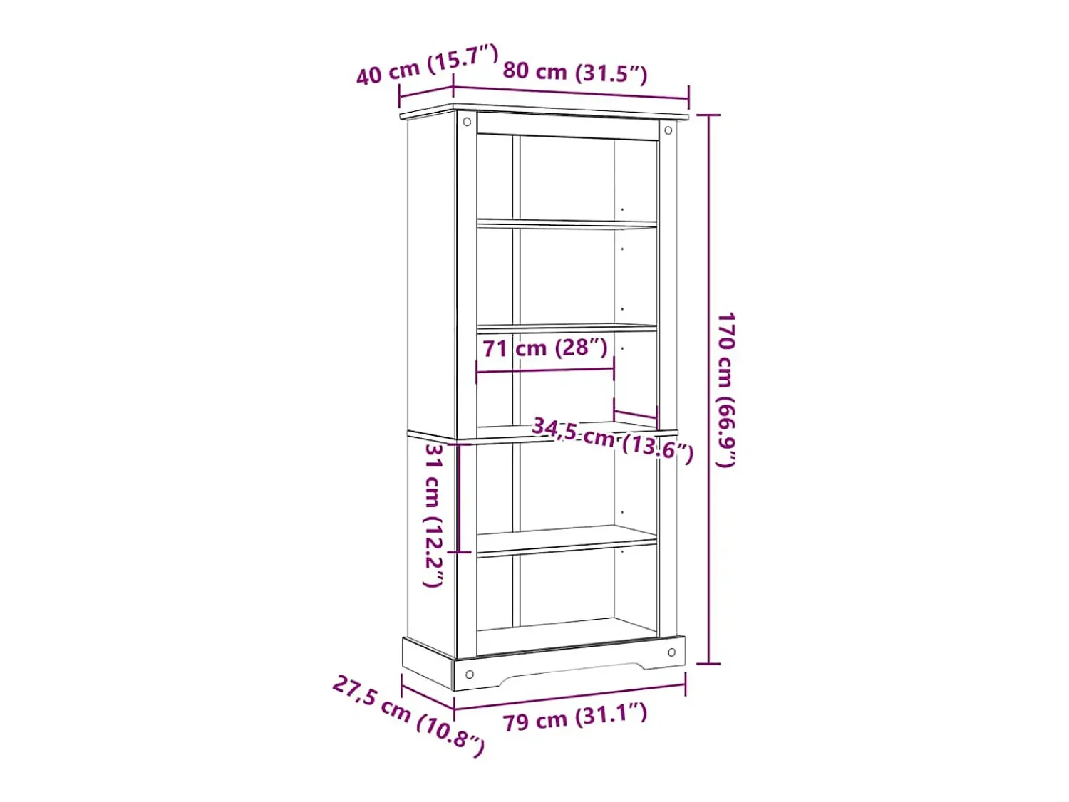 vidaxl Estante 5 prateleiras Corona Range 80x40x170 cm pinho mexicano^ Vitrina