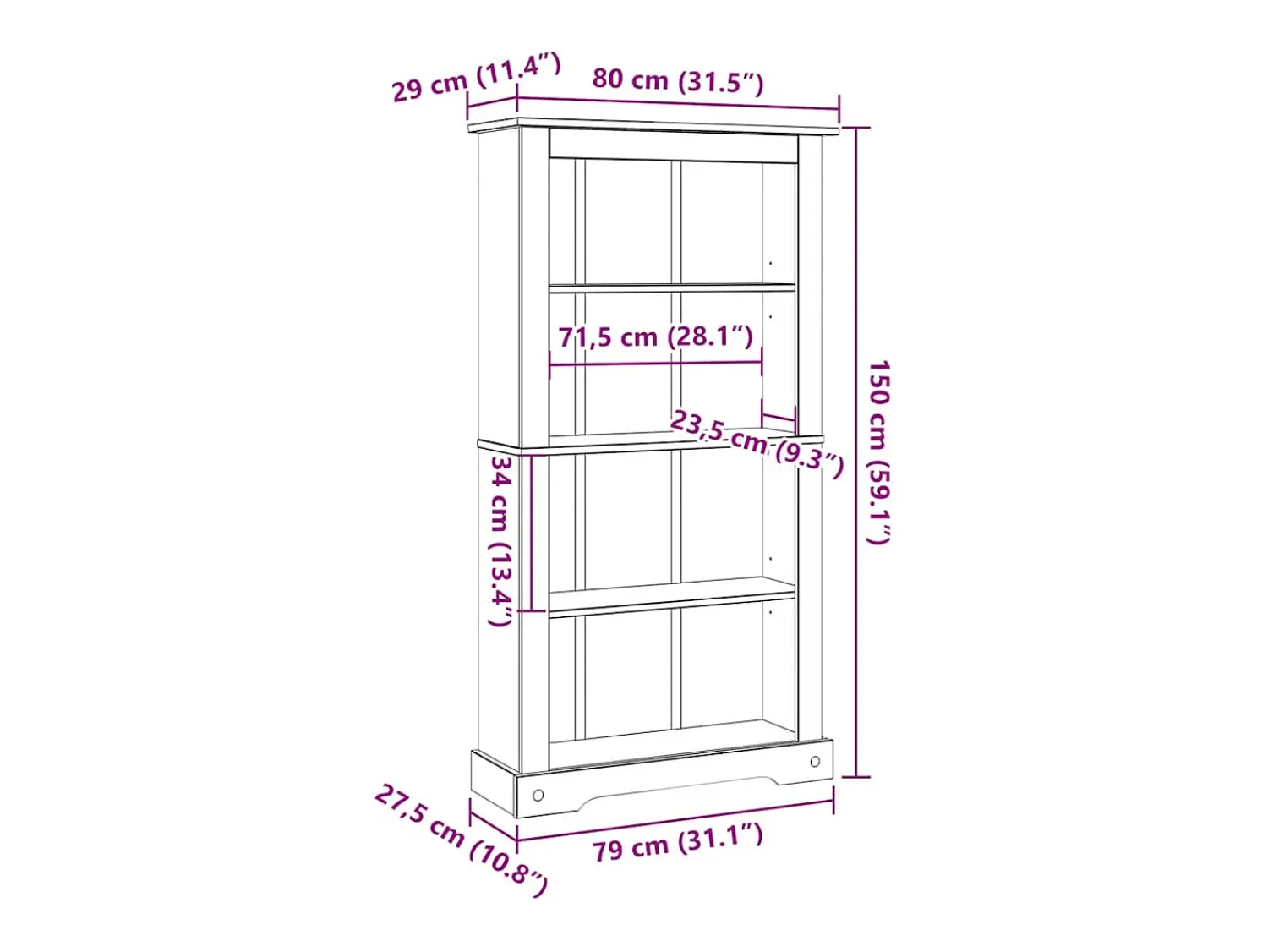 Vitrina|vidaxl Estante 4 prateleiras Corona Range pinho mexicano 80x29x150 cm Castanho