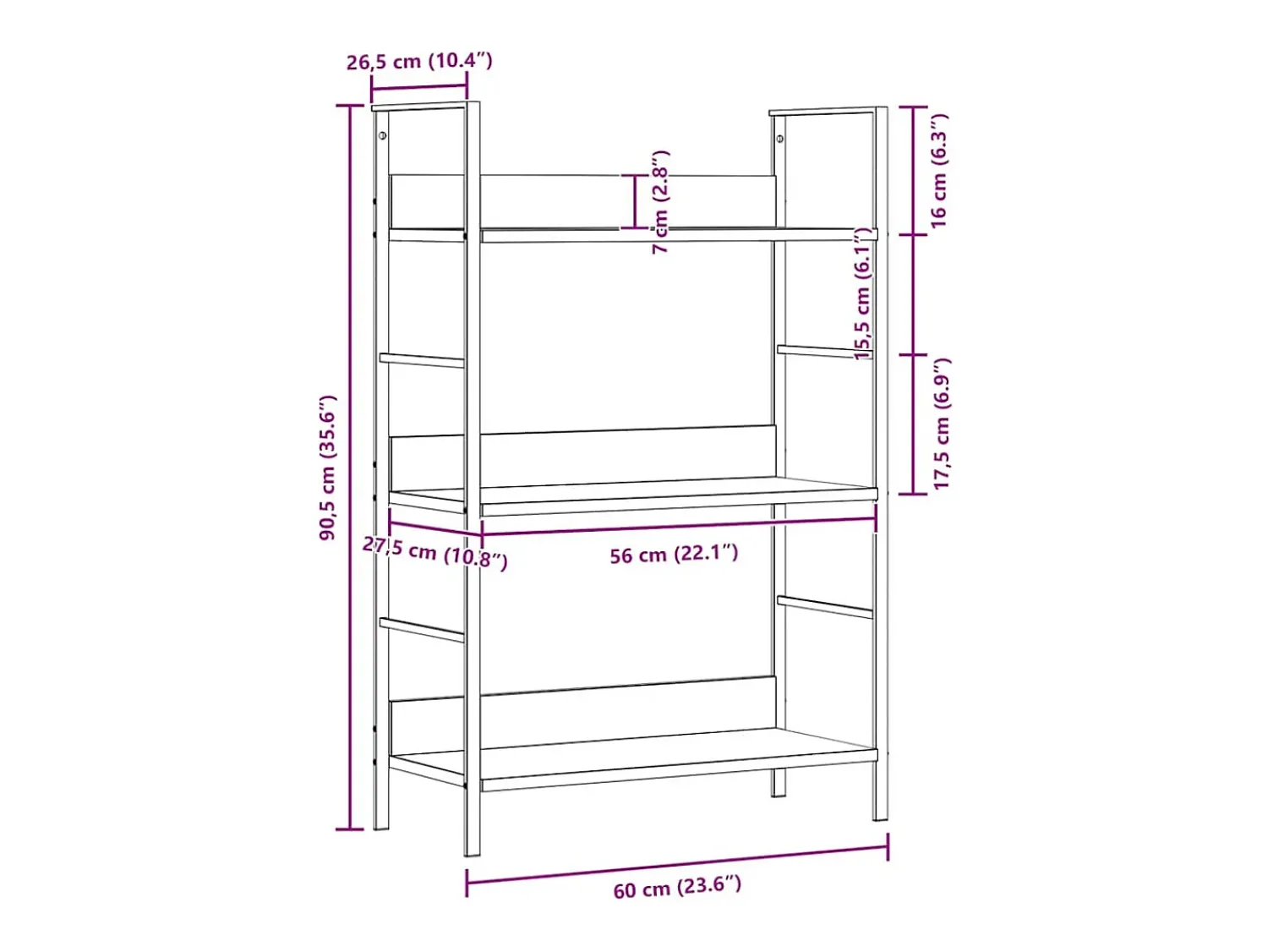 Vitrina*vidaxl Estante 3 prateleiras derivados de madeira Branco