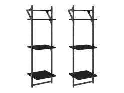 Best Estante 3 prateleiras parede c/ barras 2 pcs 30x25x100 cm PT131076 Preto