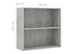Biblioteca|vidaxl Estante 2 prateleiras 80x30x76,5cm contraplac. cimento Cinzento