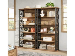 Biblioteca|Tribesigns Estante Alta de 6 Andares, Estante Industrial de 180cm com Moldura de Metal, Prateleiras de Armazenamento Aberto Autossustentáveis Castanho