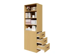 Biblioteca*Merax Estante alta para sala de estar - 60 x 38 x 180 cm - com 3 gavetas + prateleiras ajustáveis - aglomerado - cor natural Natural claro