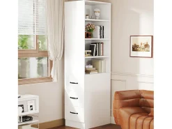 Biblioteca*Merax Estante alta para sala de estar - 60 x 38 x 180 cm - com 3 gavetas + prateleiras reguláveis - aglomerado - Branco