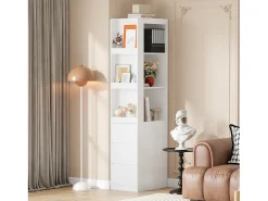 Biblioteca|Merax Estante alta para sala de estar - 60 x 40 x 200 cm - com 3 gavetas + prateleiras - aglomerado - branca Branco